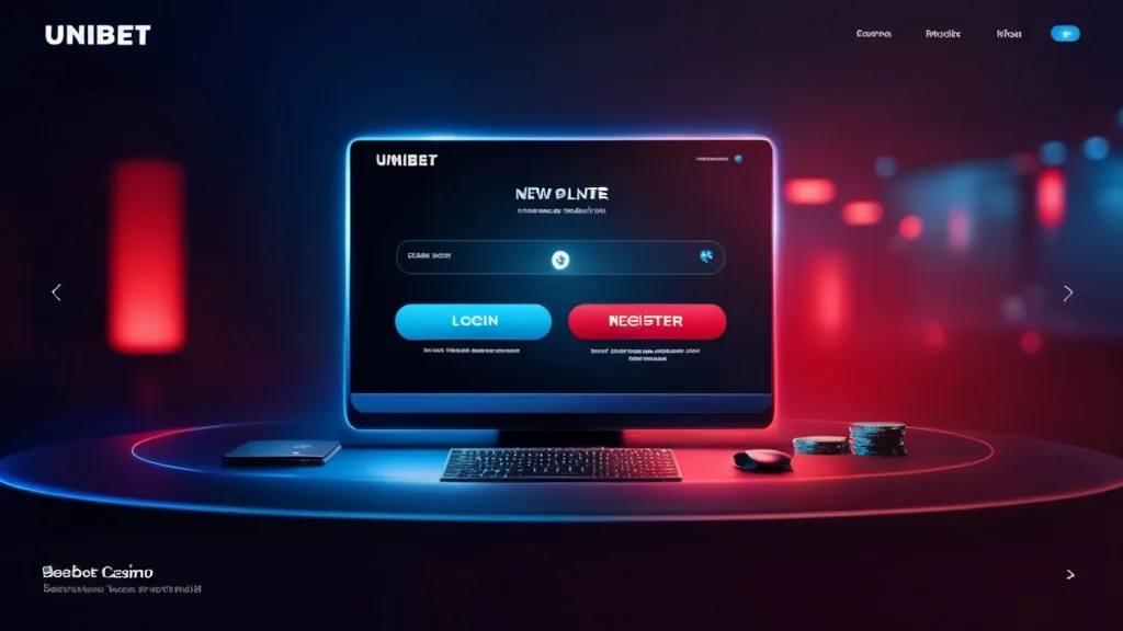 Speler kiest tussen inloggen en registreren op een casino-interface